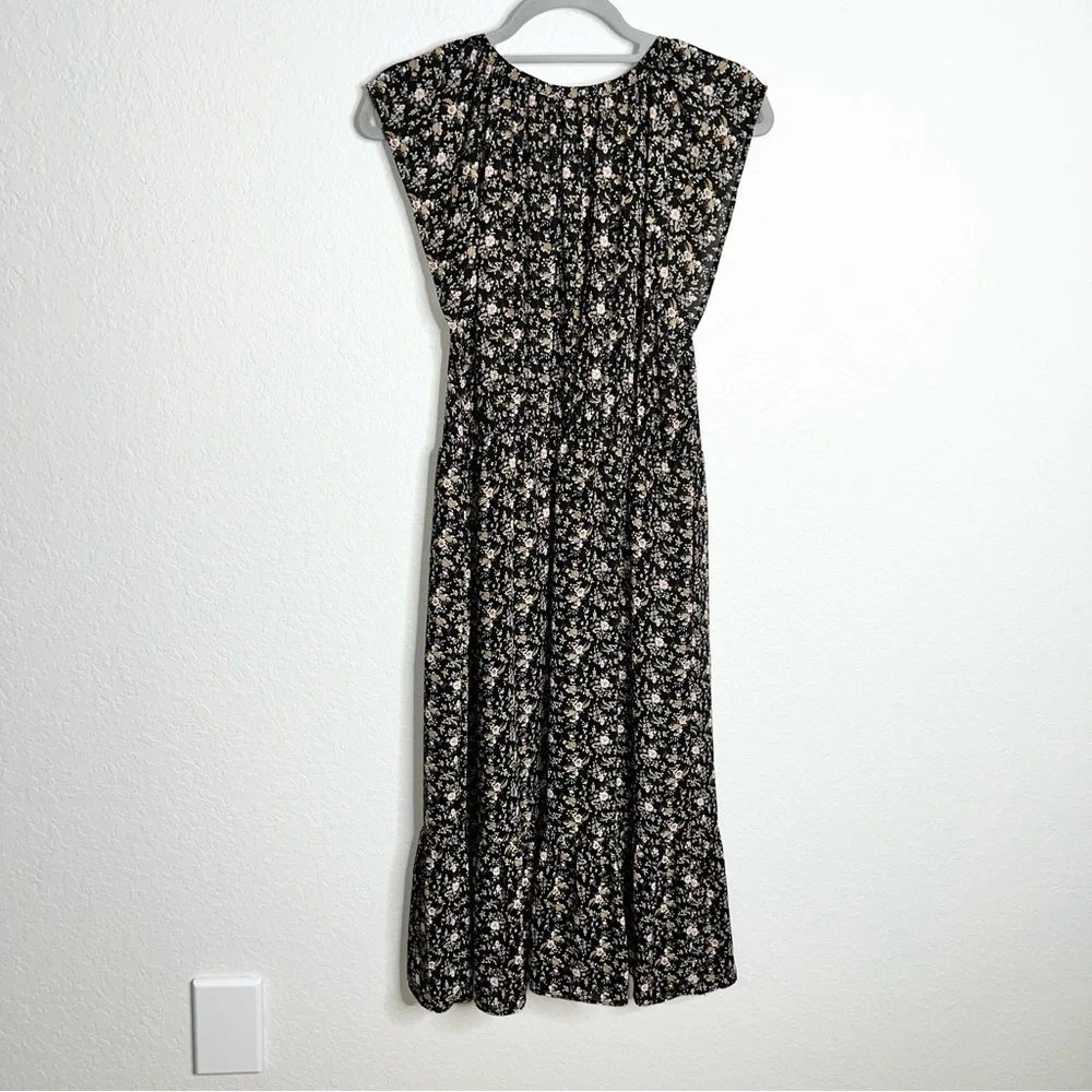 J. Crew dress midi women Medium Black Floral Pockets sleeveless M_7